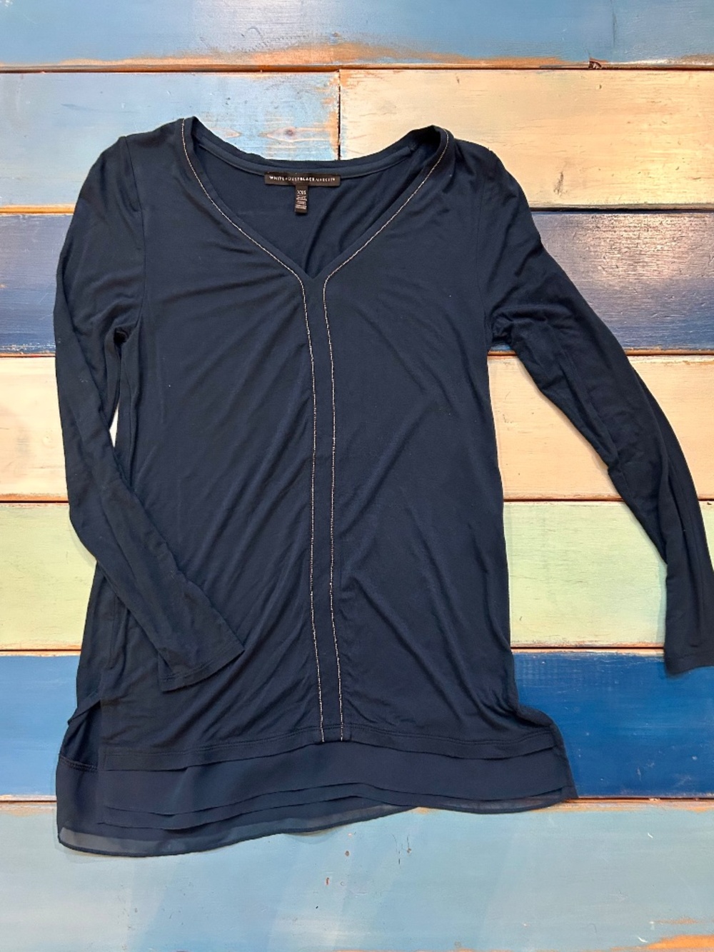 White House Black Market Navy Blue Embellished Tunic Top XXS